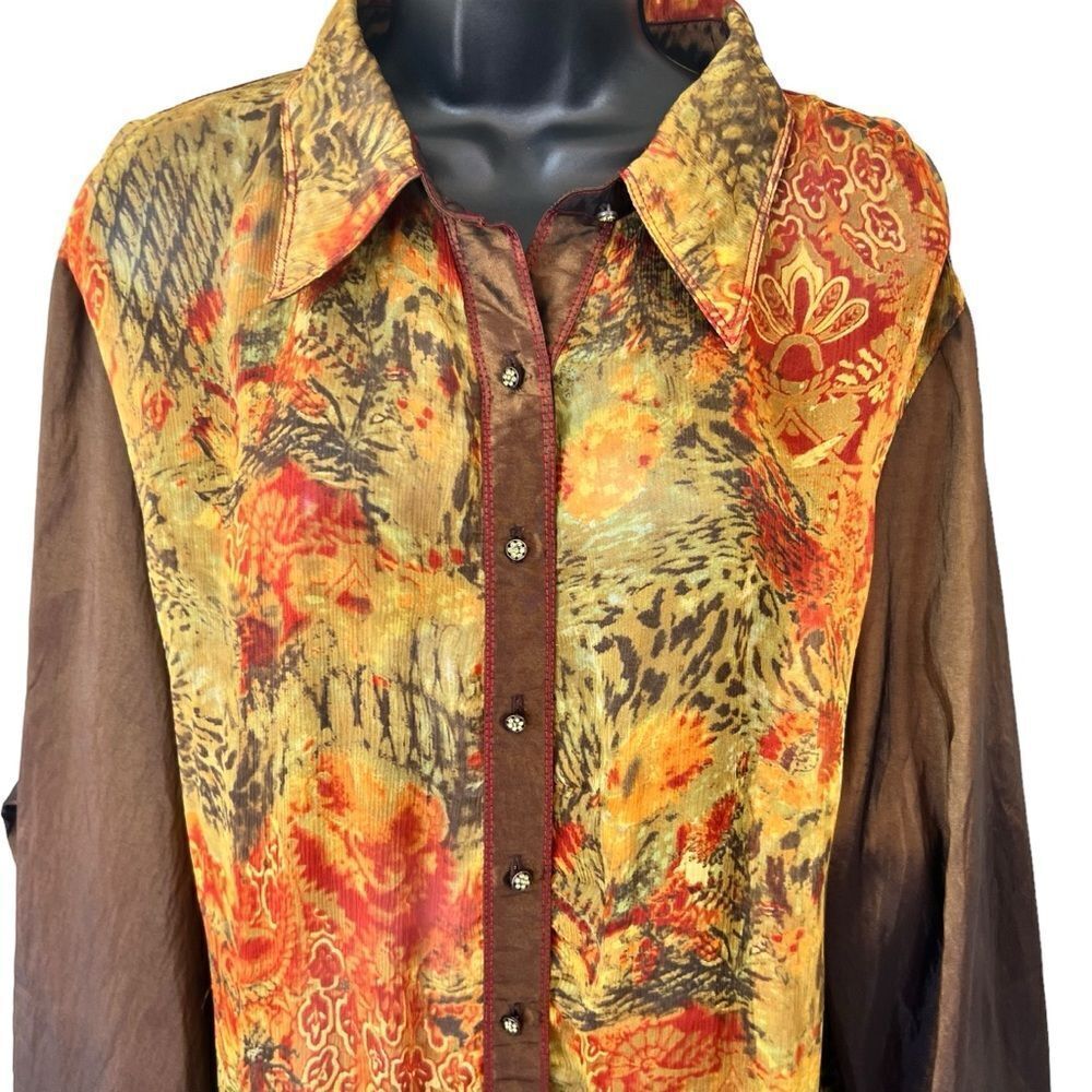 Alain Weiz Sheer Front Silk Button Down Tunic - image 2